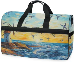 Seagull Lighthouse 1 Travel Duffel Bag Luggage Sports Gym Bags With Shoes Compartment Large Capacity Lightweight Duffle Bag For Men Women