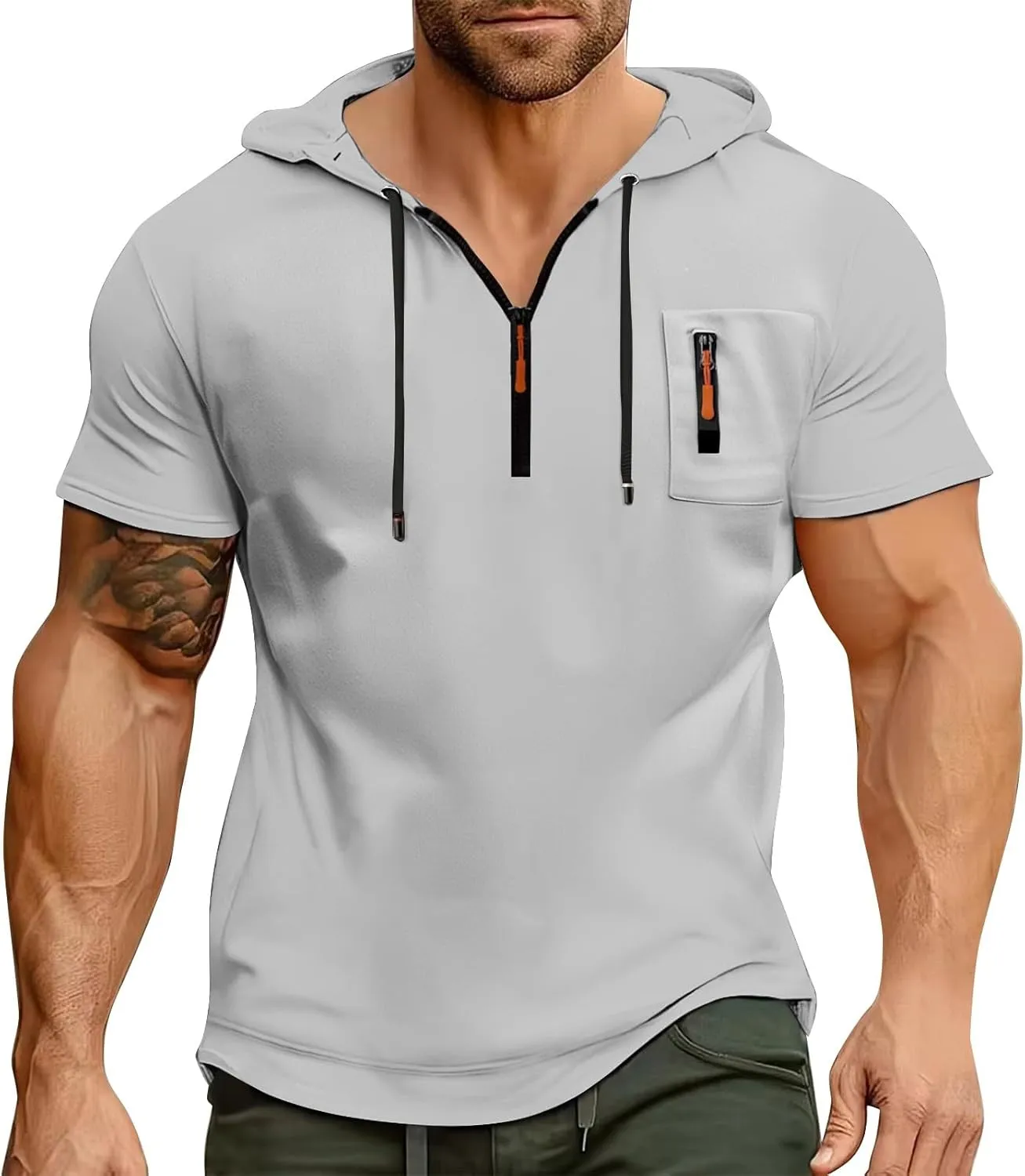 Short Sleeve Hoodies for Men 1/4 Zip Hooded T Shirts Lightweight Casual Summer Men's Clothing Tops M to 3XL