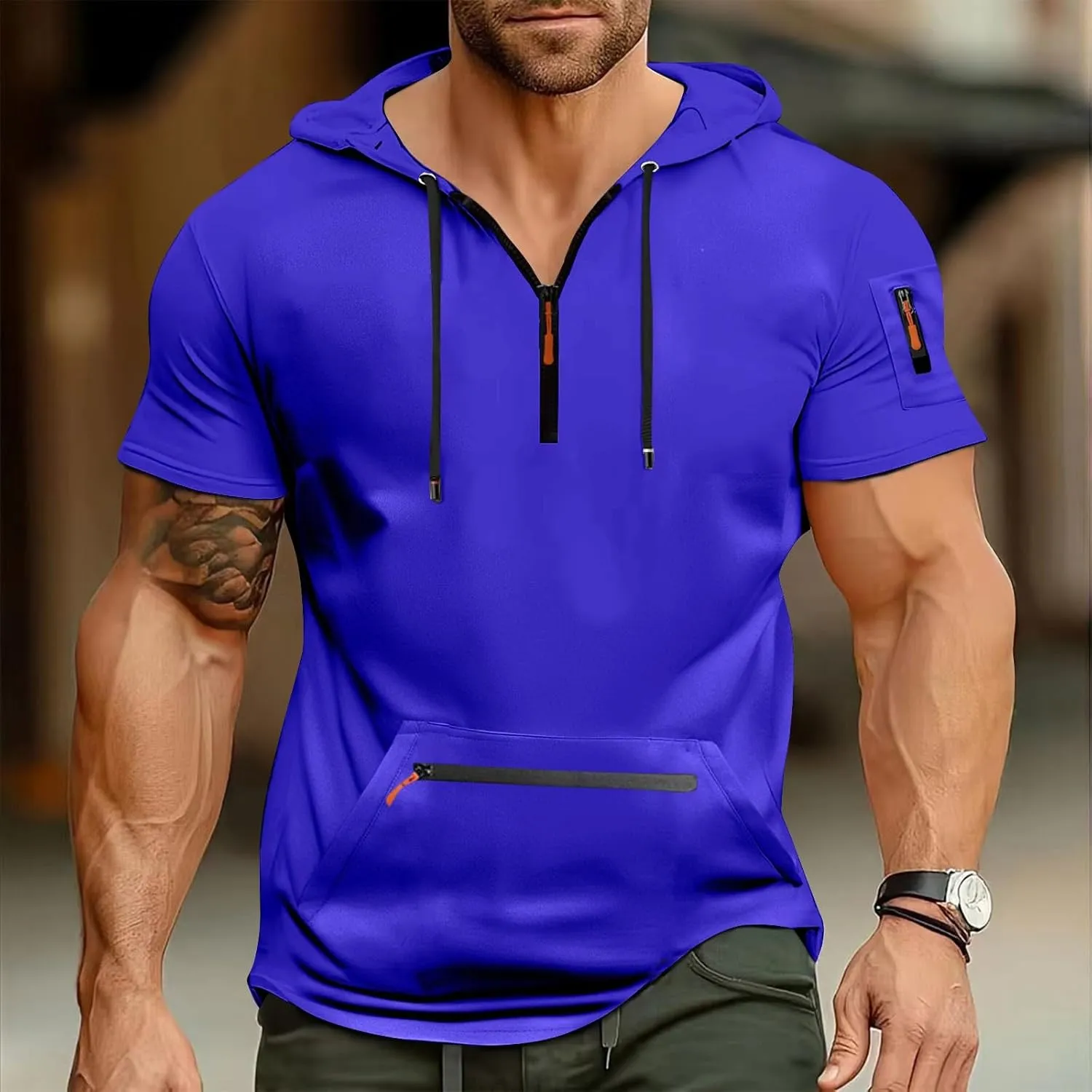 Short Sleeve Hoodies for Men 1/4 Zip Hooded T Shirts Lightweight Casual Summer Men's Clothing Tops M to 3XL