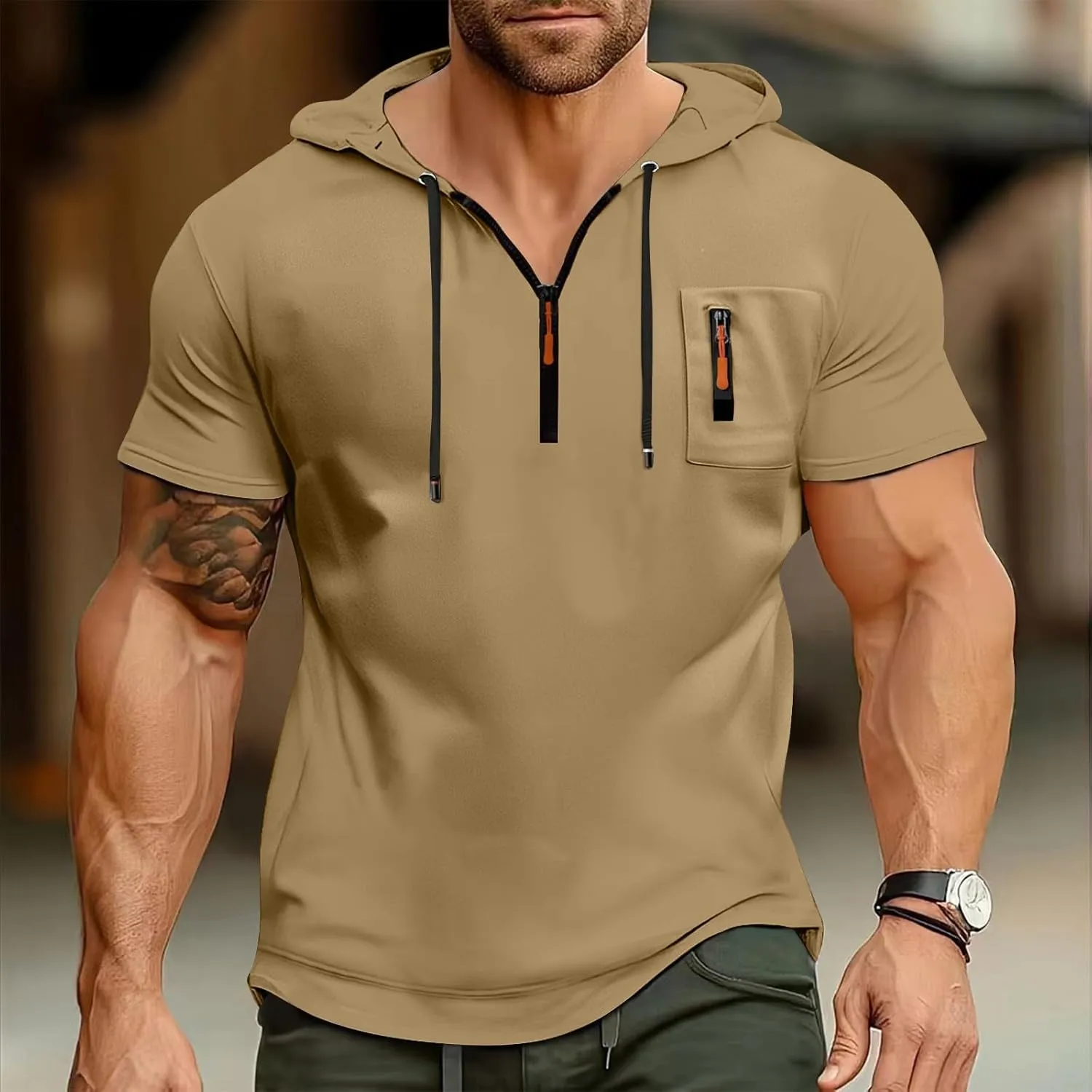 Short Sleeve Hoodies for Men 1/4 Zip Hooded T Shirts Lightweight Casual Summer Men's Clothing Tops M to 3XL