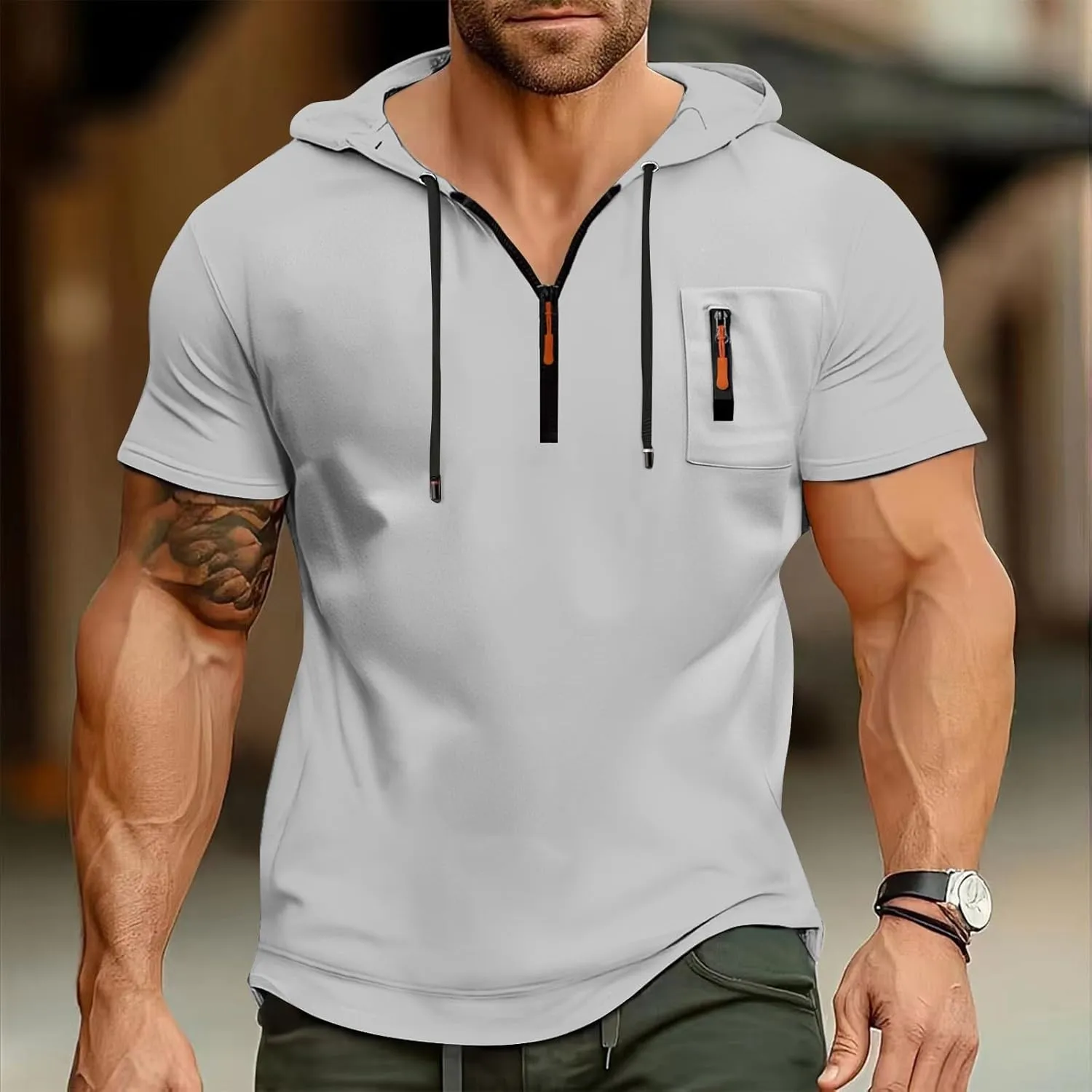 Short Sleeve Hoodies for Men 1/4 Zip Hooded T Shirts Lightweight Casual Summer Men's Clothing Tops M to 3XL