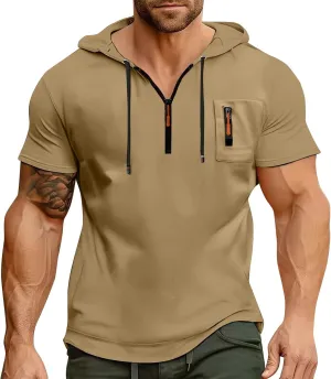 Short Sleeve Hoodies for Men 1/4 Zip Hooded T Shirts Lightweight Casual Summer Men's Clothing Tops M to 3XL