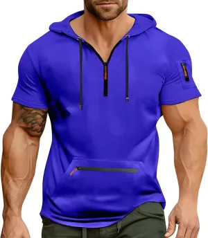 Short Sleeve Hoodies for Men 1/4 Zip Hooded T Shirts Lightweight Casual Summer Men's Clothing Tops M to 3XL