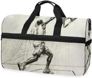 Sketch Basketball Travel Duffel Bag Luggage Sports Gym Bags With Shoes Compartment Large Capacity Lightweight Duffle Bag For Men Women