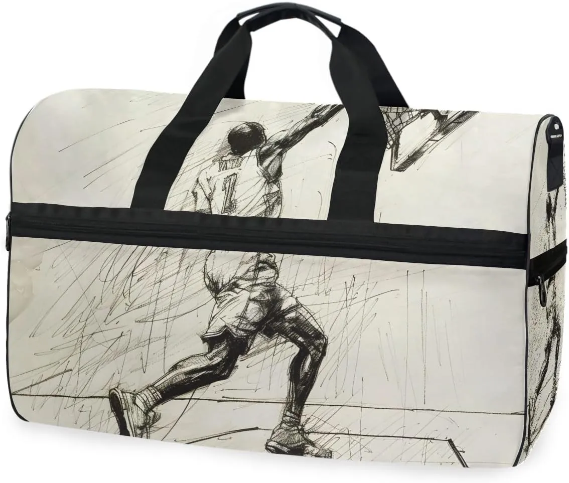 Sketch Basketball Travel Duffel Bag Luggage Sports Gym Bags With Shoes Compartment Large Capacity Lightweight Duffle Bag For Men Women