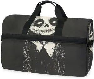 Skull Black Travel Duffel Bag Luggage Sports Gym Bags With Shoes Compartment Large Capacity Lightweight Duffle Bag For Men Women