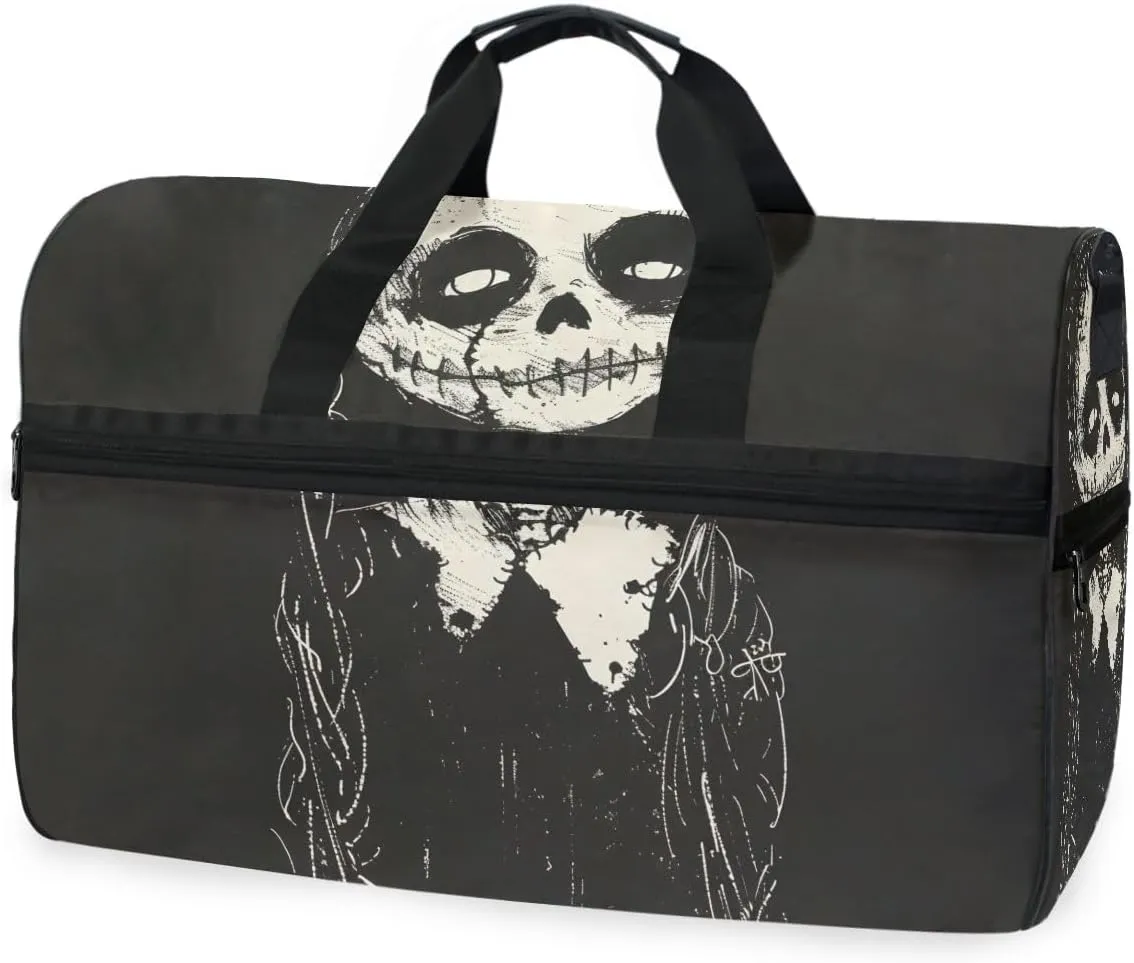Skull Black Travel Duffel Bag Luggage Sports Gym Bags With Shoes Compartment Large Capacity Lightweight Duffle Bag For Men Women
