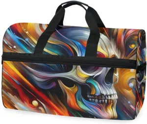 Skull Head Travel Duffel Bag Luggage Sports Gym Bags With Shoes Compartment Large Capacity Lightweight Duffle Bag For Men Women