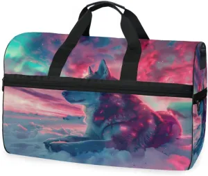 Sled Dog Aurora Travel Duffel Bag Luggage Sports Gym Bags With Shoes Compartment Large Capacity Lightweight Duffle Bag For Men Women