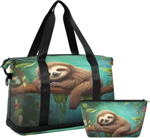 Sloth Animal Gym Bag for Men Women with Shoes Compartment & Wet Pocket Sport Travel Duffel Bag Waterproof Weekender Overnight Bag