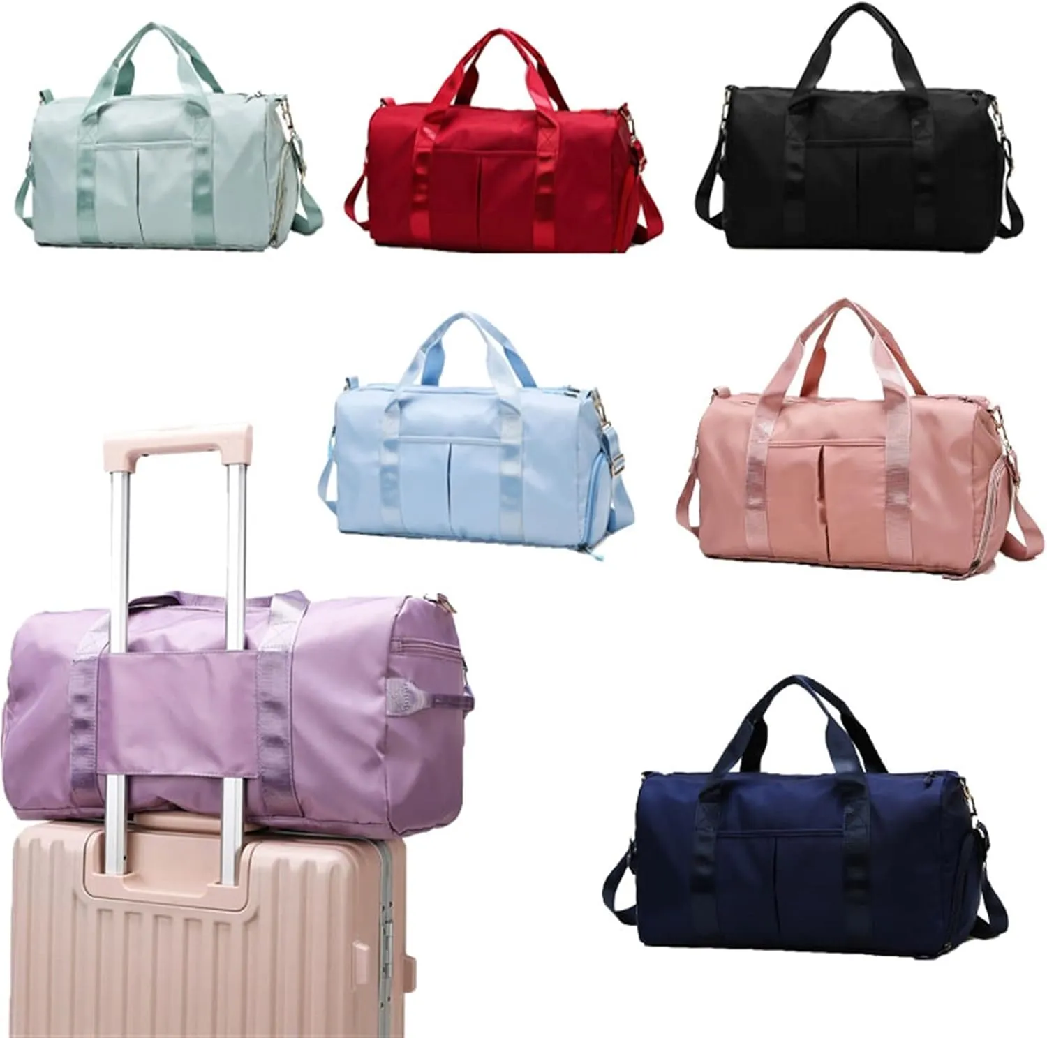 Sports Duffel Bags Gym Bags Waterproof Nylon Outdoor Sports Training Fitness Travel Yoga Ultralight Bag Men Women Handbag with Shoes Compartment(Pink)