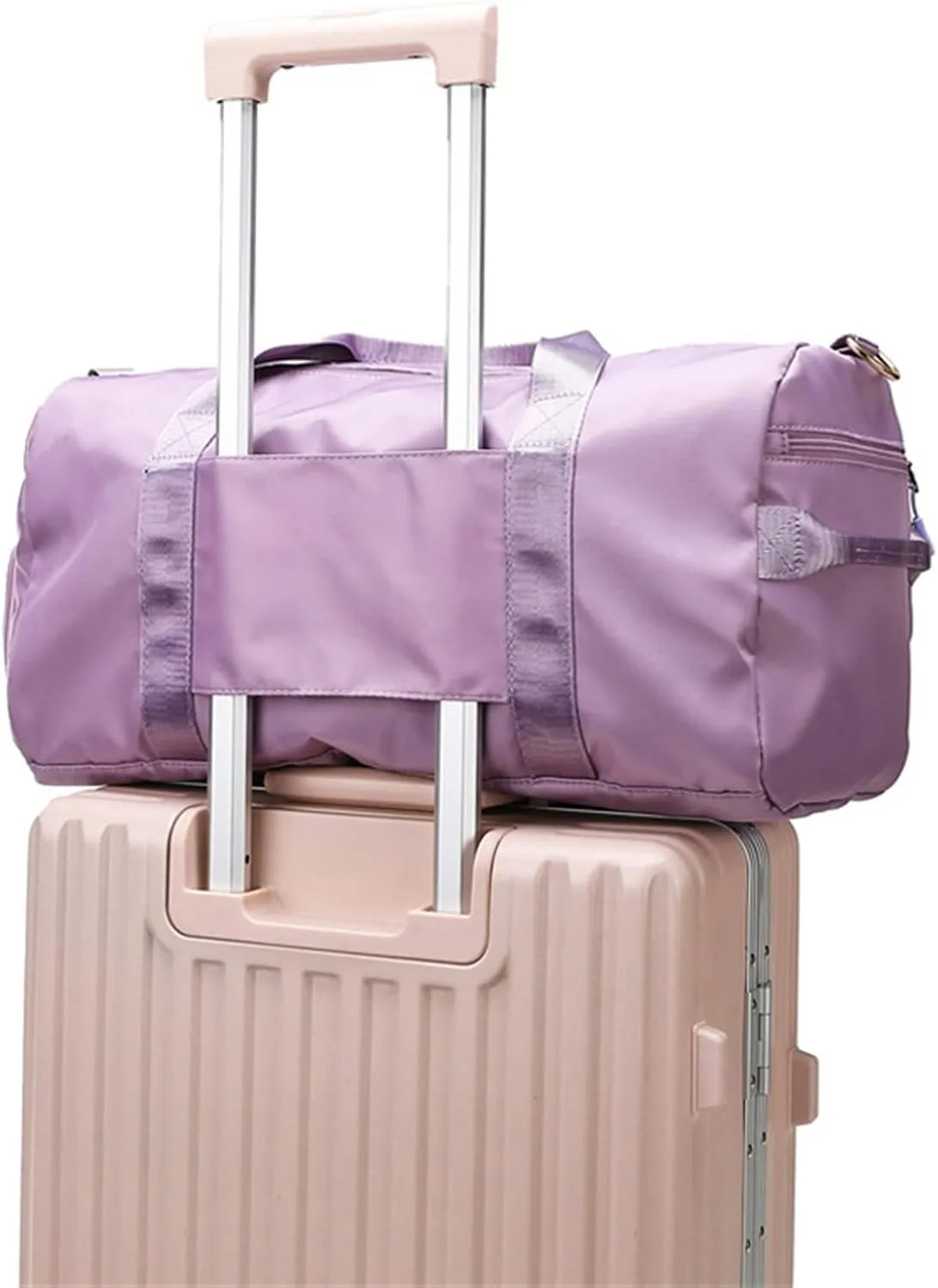 Sports Duffel Bags Gym Bags Waterproof Nylon Outdoor Sports Training Fitness Travel Yoga Ultralight Bag Men Women Handbag with Shoes Compartment(Pink)