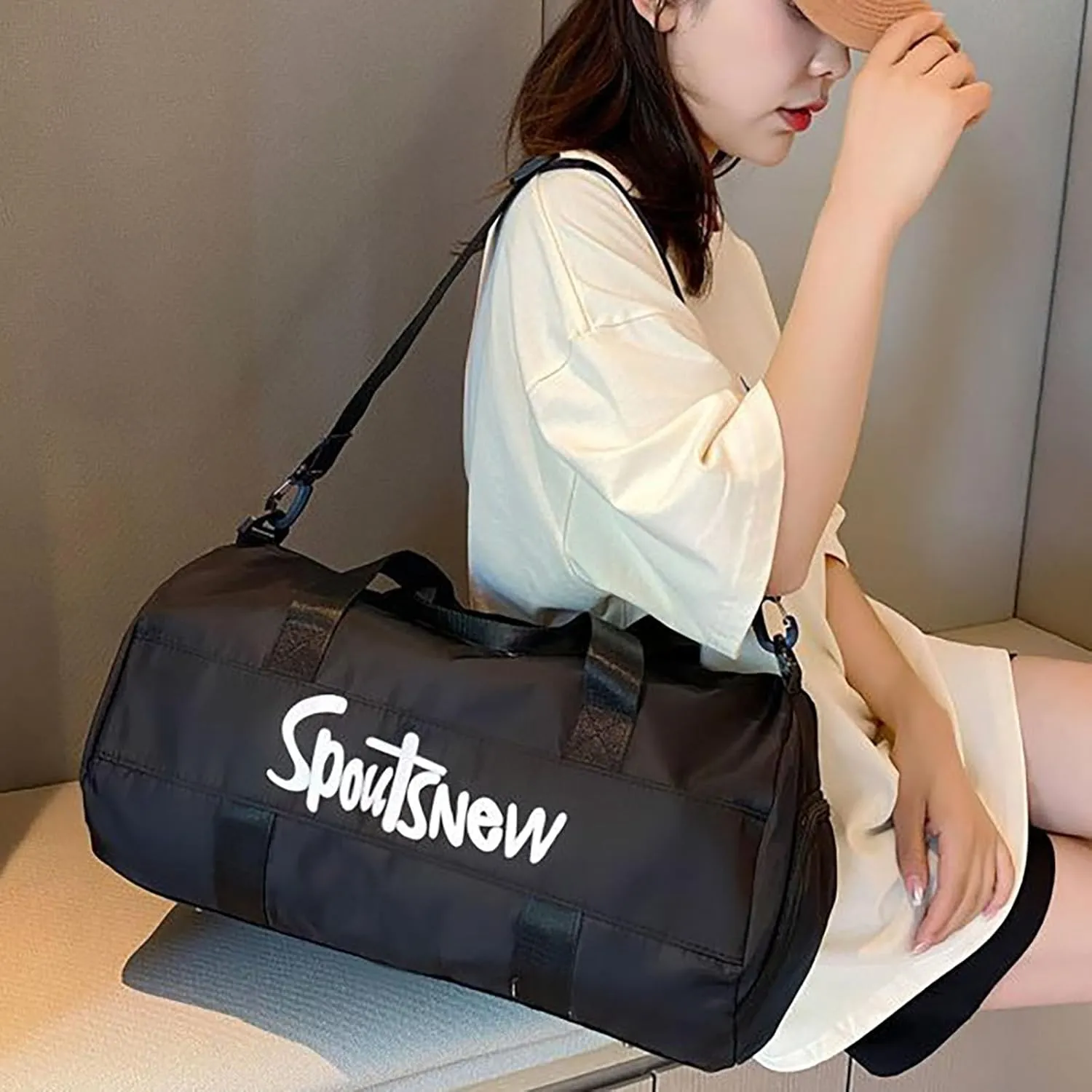 Sports Duffels Bag with Shoes Compartment Waterproof Overnight Bag for Beach Swim Travel Shoulder Bag for Women and Men (Black)