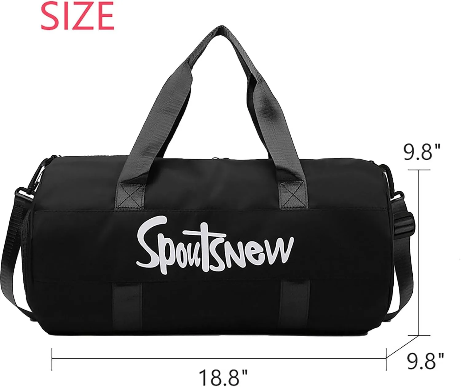 Sports Duffels Bag with Shoes Compartment Waterproof Overnight Bag for Beach Swim Travel Shoulder Bag for Women and Men (Black)