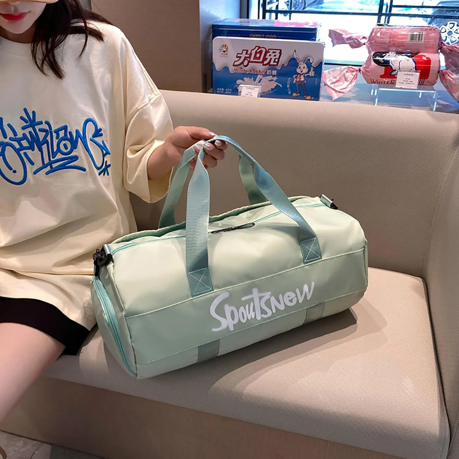 Sports Duffels Bag with Shoes Compartment Waterproof Overnight Bag for Beach Swim Travel Shoulder Bag for Women and Men (Green)