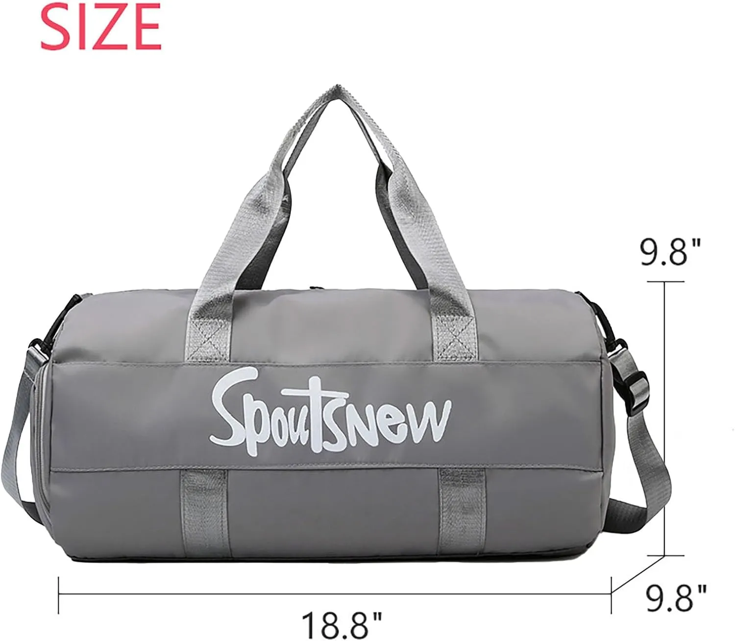 Sports Duffels Bag with Shoes Compartment Waterproof Overnight Bag for Beach Swim Travel Shoulder Bag for Women and Men (Lightg Gray)