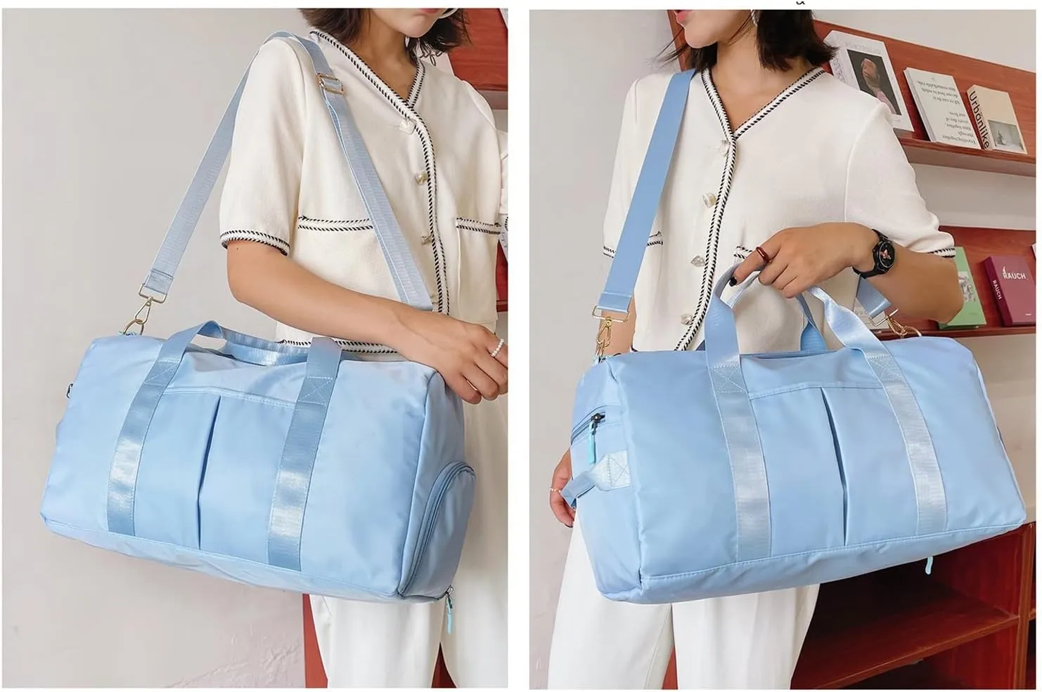 Sports Gym Bag - Workout Duffel Bag with Dry Wet Pocket & Shoes Compartment,Large-Capacity Travel Tote Weekender Overnight Shoulder Bags for Women and Men (Color : Light Blue)