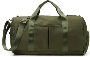Sports Travel Duffel Bag with Wet Pocket & Shoes Compartment Water Resistant Weekender Bag for Women and Men army green 20-35L