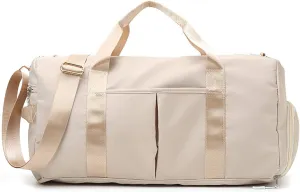 Sports Travel Duffel Bag with Wet Pocket & Shoes Compartment Water Resistant Weekender Bag for Women and Men beige 20-35L
