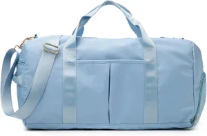 Sports Travel Duffel Bag with Wet Pocket & Shoes Compartment Water Resistant Weekender Bag for Women and Men light blue 20-35L