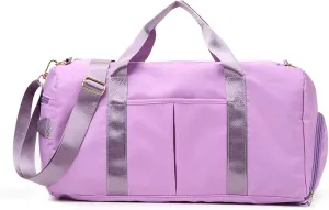 Sports Travel Duffel Bag with Wet Pocket & Shoes Compartment Water Resistant Weekender Bag for Women and Men Light purple 20-35L