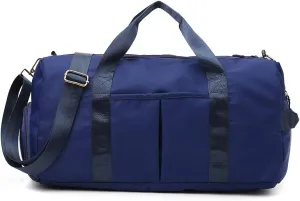 Sports Travel Duffel Bag with Wet Pocket & Shoes Compartment Water Resistant Weekender Bag for Women and Men navy blue 20-35L