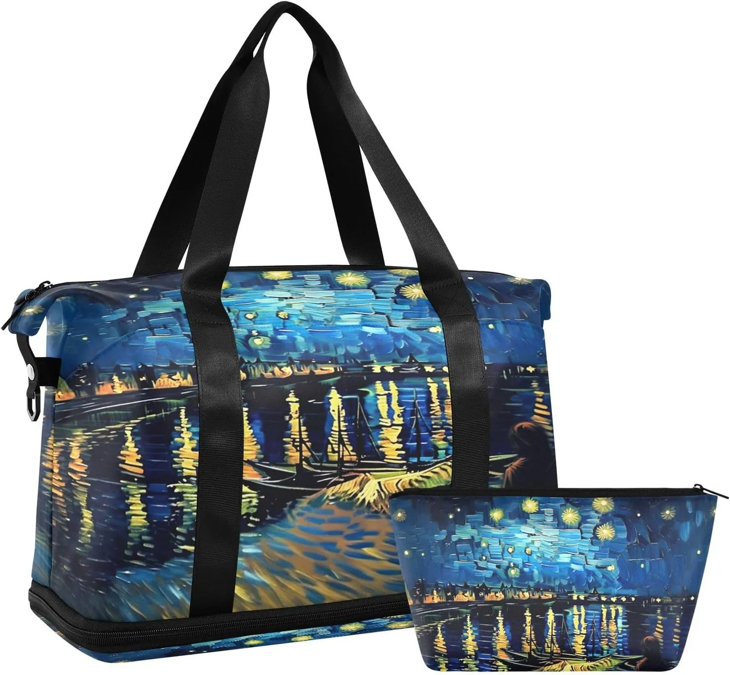 Starry Night Sports Gym Bag,Travel Duffel bag with Wet Pocket & Shoes Compartment Lightweight Waterproof Overnight Bag for Men Women