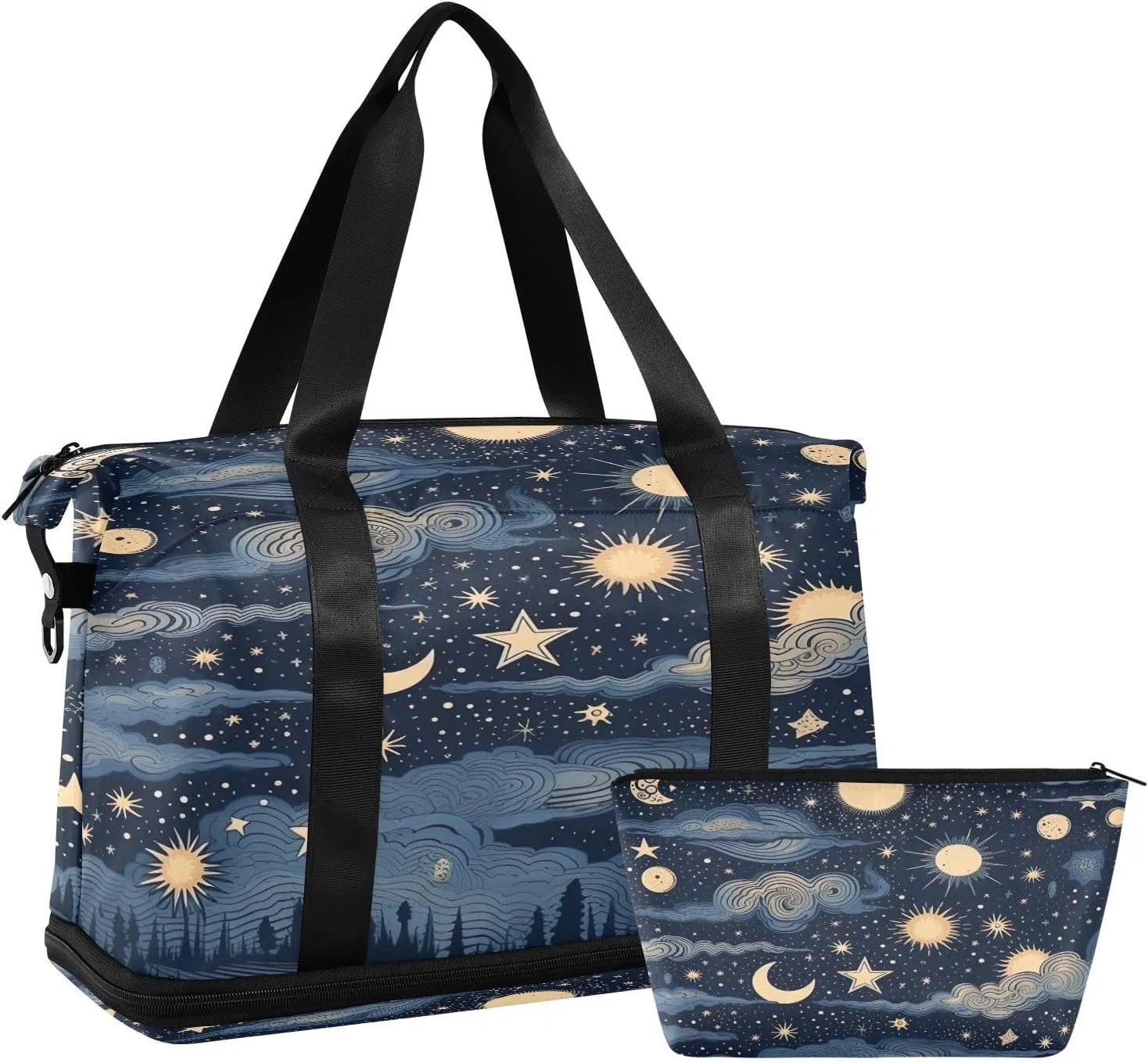 Stars and Moon Sports Gym Bag,Travel Duffel bag with Wet Pocket & Shoes Compartment Lightweight Waterproof Overnight Bag for Men Women