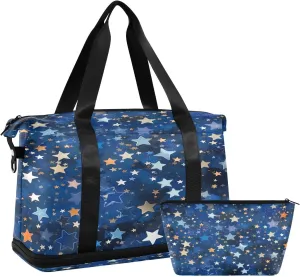Stars Pattern Sports Gym Bag,Travel Duffel bag with Wet Pocket & Shoes Compartment Lightweight Waterproof Overnight Bag for Men Women