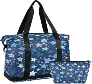 Stars Pattern Sports Gym Bag,Travel Duffel bag with Wet Pocket & Shoes Compartment Lightweight Waterproof Overnight Bag for Men Women