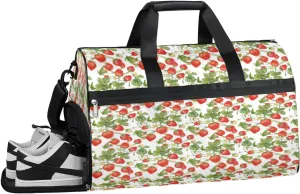 Strawberry Gym Bag for Men Women Fitness Workout Sports Duffle Bag with Shoes Compartment Fruits Flowers Water Resistant Overnight Weekender Duffel Bag