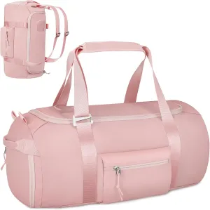 STUFFZA Travel Duffel Bag - Sports Gym Bag with Shoes Compartment and Wet Pocket - Multipurpose Travel Backpack Weekender Bag for Women, Pink
