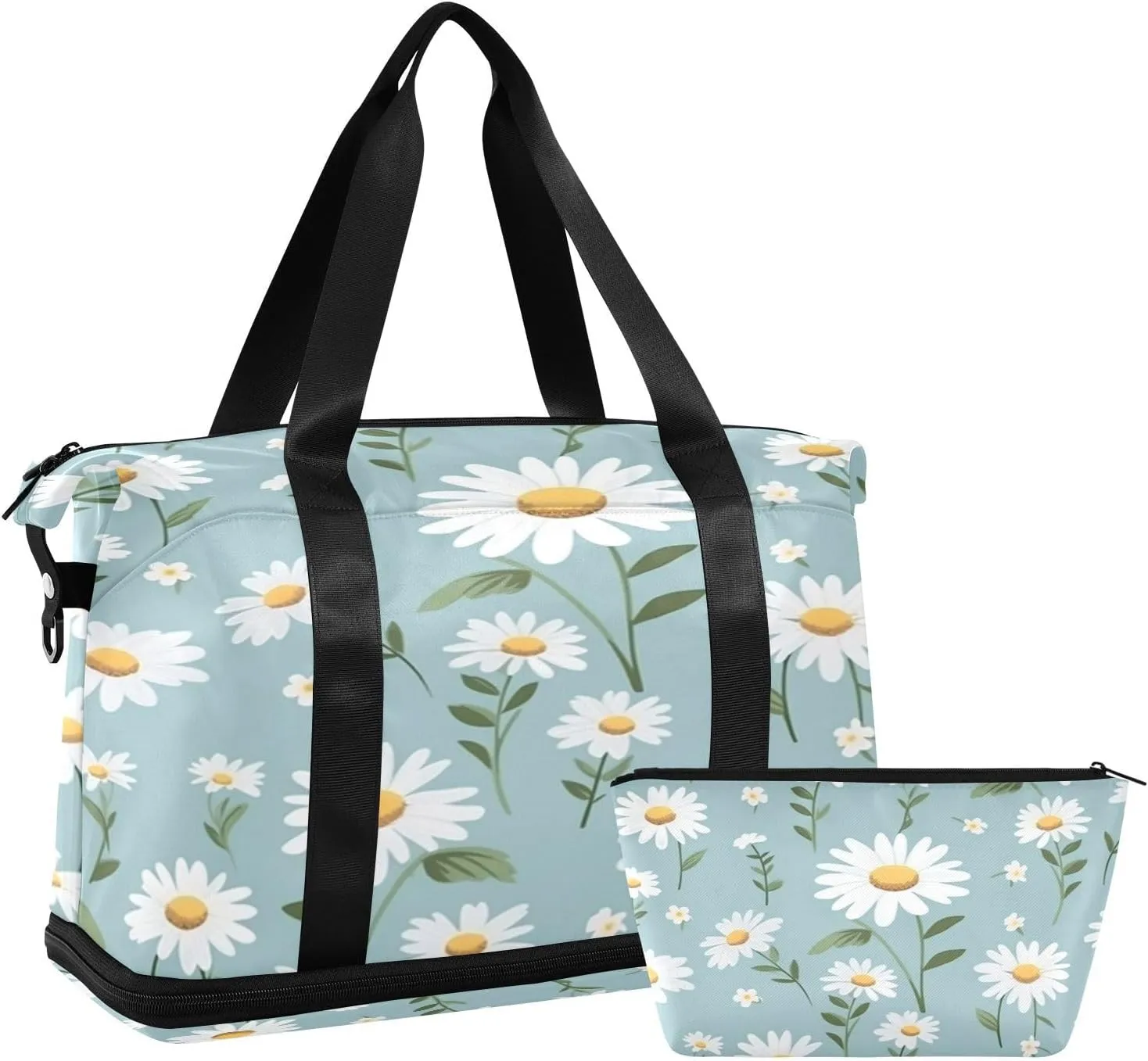 Summer Floral Gym Bag for Men Women with Shoes Compartment & Wet Pocket Sport Travel Duffel Bag Waterproof Weekender Overnight Bag