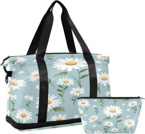 Summer Floral Gym Bag for Men Women with Shoes Compartment & Wet Pocket Sport Travel Duffel Bag Waterproof Weekender Overnight Bag