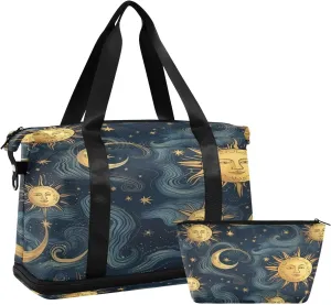 Sun and Moon Sports Gym Bag,Travel Duffel bag with Wet Pocket & Shoes Compartment Lightweight Waterproof Overnight Bag for Men Women
