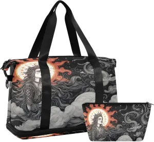 Sun and Moon Sports Gym Bag,Travel Duffel bag with Wet Pocket & Shoes Compartment Lightweight Waterproof Overnight Bag for Men Women