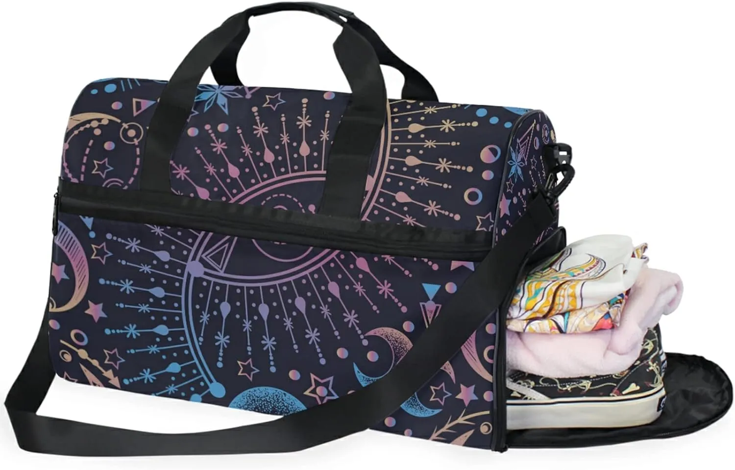 Sun Moon Star Astrology Travel Duffel Bag Luggage Sports Gym Bag With Shoes Compartment Large Capacity Duffle Bag For Men Women
