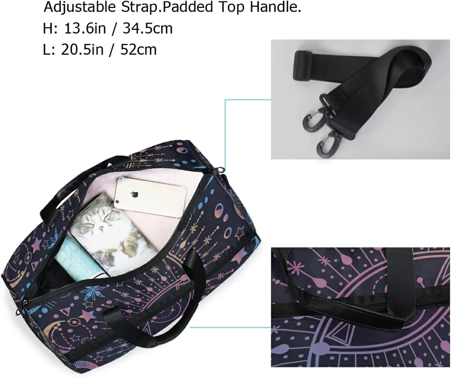 Sun Moon Star Astrology Travel Duffel Bag Luggage Sports Gym Bag With Shoes Compartment Large Capacity Duffle Bag For Men Women