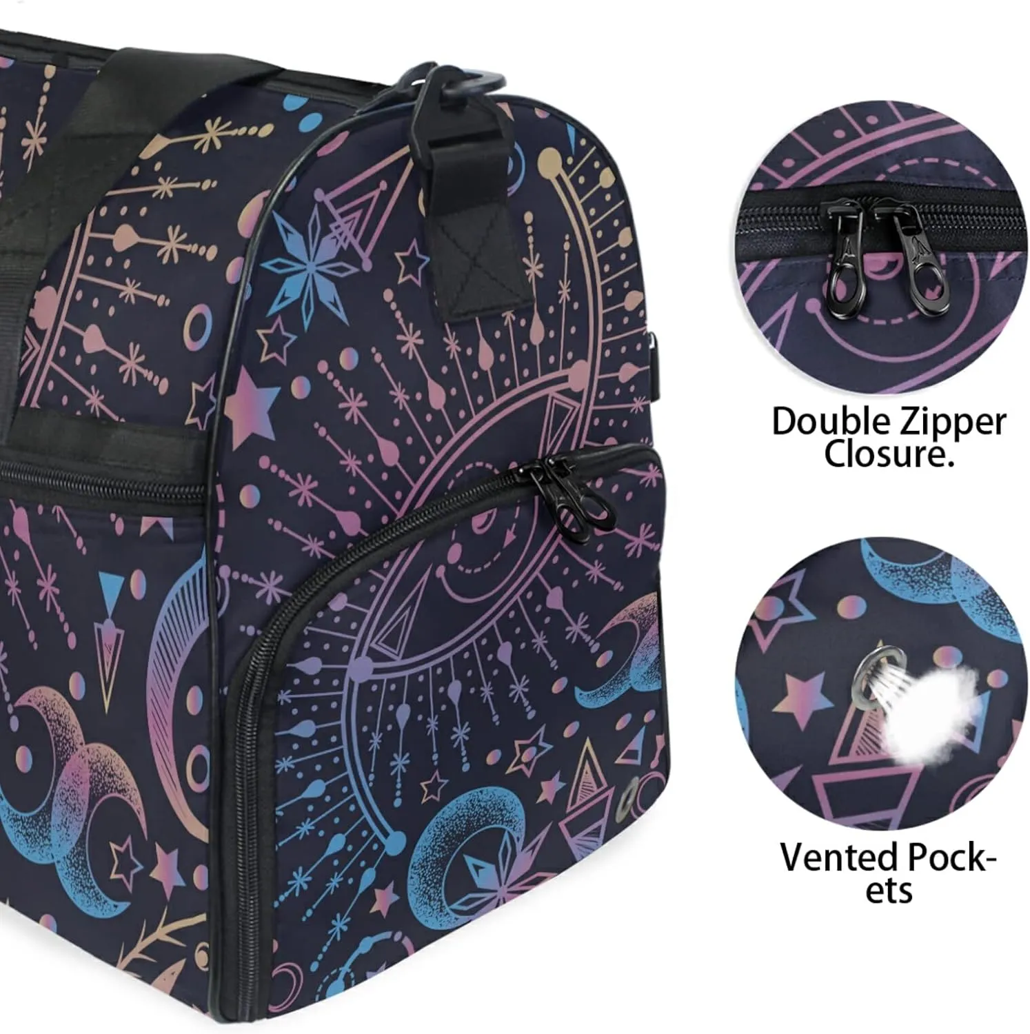 Sun Moon Star Astrology Travel Duffel Bag Luggage Sports Gym Bag With Shoes Compartment Large Capacity Duffle Bag For Men Women