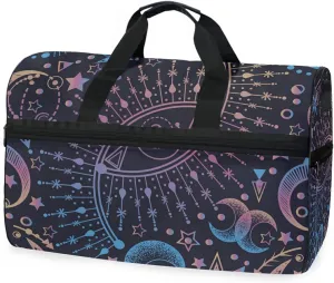 Sun Moon Star Astrology Travel Duffel Bag Luggage Sports Gym Bag With Shoes Compartment Large Capacity Duffle Bag For Men Women