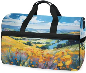 Sunny Day Wildflower Travel Duffel Bag Luggage Sports Gym Bags With Shoes Compartment Large Capacity Lightweight Duffle Bag For Men Women
