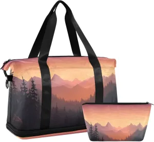 Sunset Forest Gym Bag for Men Women with Shoes Compartment & Wet Pocket Sport Travel Duffel Bag Waterproof Weekender Overnight Bag