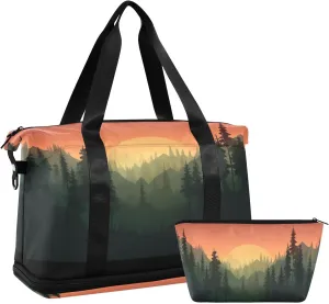 Sunset Tree Sports Gym Bag,Travel Duffel bag with Wet Pocket & Shoes Compartment Lightweight Waterproof Overnight Bag for Men Women