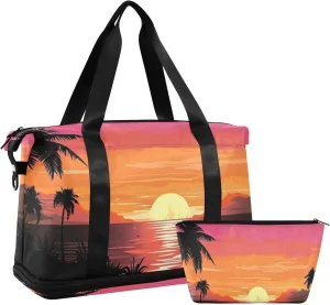 Sunset Tree Sports Gym Bag,Travel Duffel bag with Wet Pocket & Shoes Compartment Lightweight Waterproof Overnight Bag for Men Women