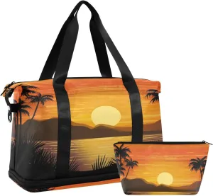 Sunset Tree Sports Gym Bag,Travel Duffel bag with Wet Pocket & Shoes Compartment Lightweight Waterproof Overnight Bag for Men Women