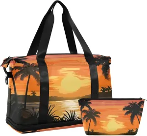 Sunset Tree Sports Gym Bag,Travel Duffel bag with Wet Pocket & Shoes Compartment Lightweight Waterproof Overnight Bag for Men Women