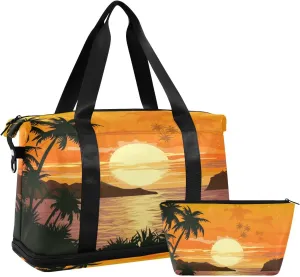 Sunset Tree Sports Gym Bag,Travel Duffel bag with Wet Pocket & Shoes Compartment Lightweight Waterproof Overnight Bag for Men Women