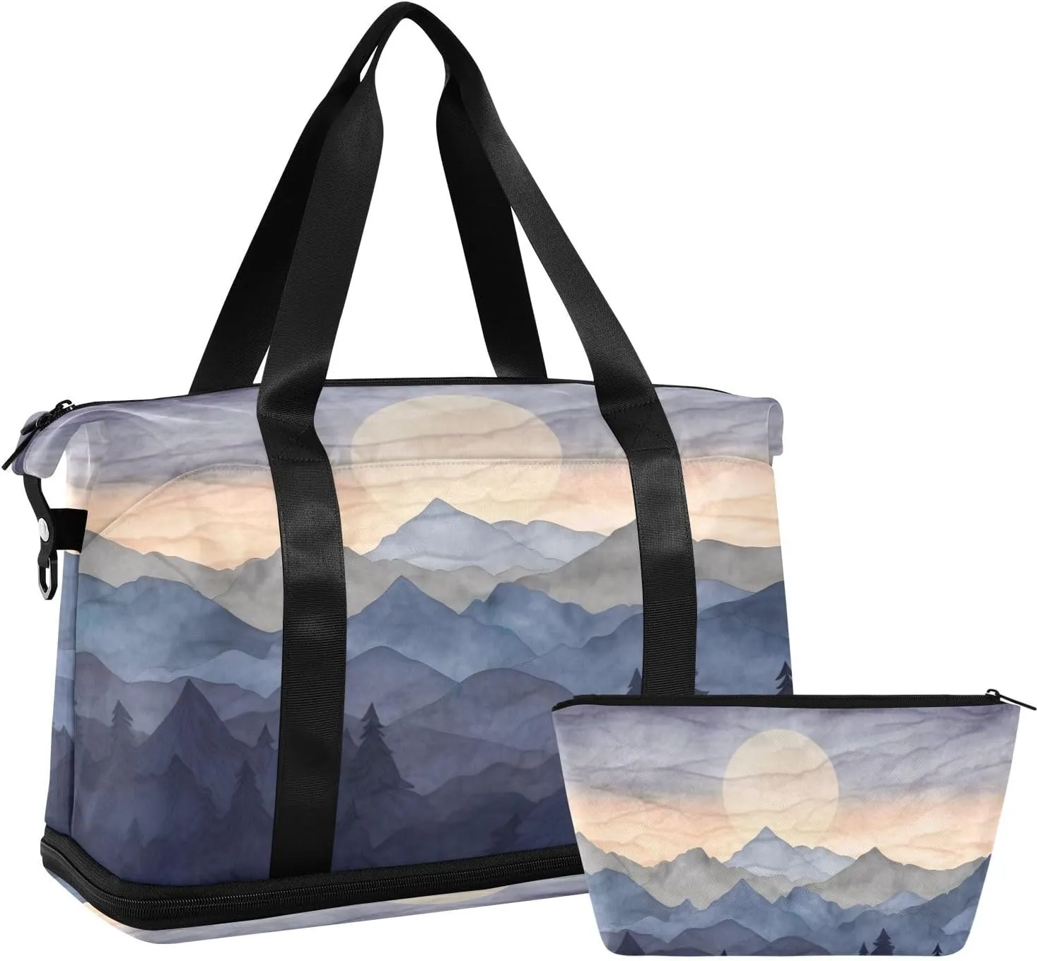 Sunset with Mountains Sports Gym Bag,Travel Duffel bag with Wet Pocket & Shoes Compartment Lightweight Waterproof Overnight Bag for Men Women