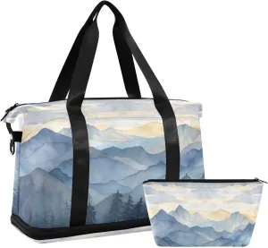 Sunset with Mountains125 Sports Gym Bag,Travel Duffel bag with Wet Pocket & Shoes Compartment Lightweight Waterproof Overnight Bag for Men Women