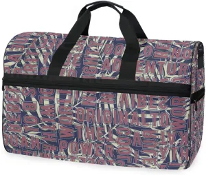 susiyo Alphabet Letters Plam Leave Sports Gym Bag, Travel Duffel Bag with Shoes Compartment Overnight Weekender Workout Bag for Men Women